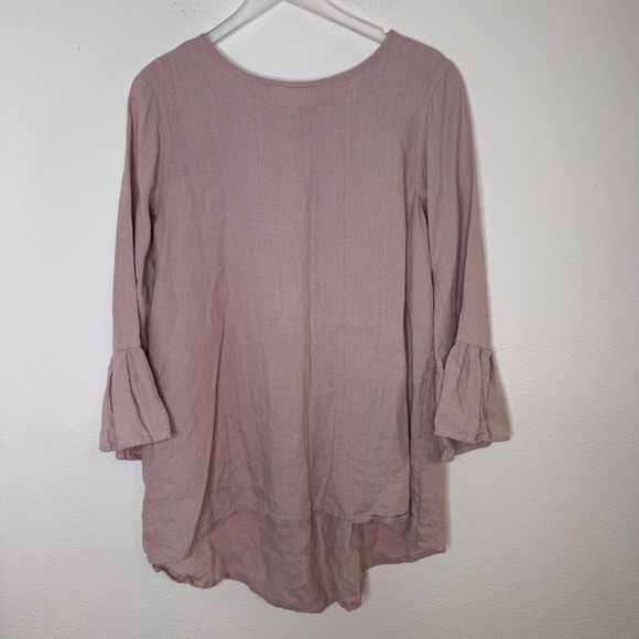 Crown Linen Designs Top XL Blush Pink Long Sleeve Ruffle Hi Low Hem Cottagecore - Picture 1 of 8